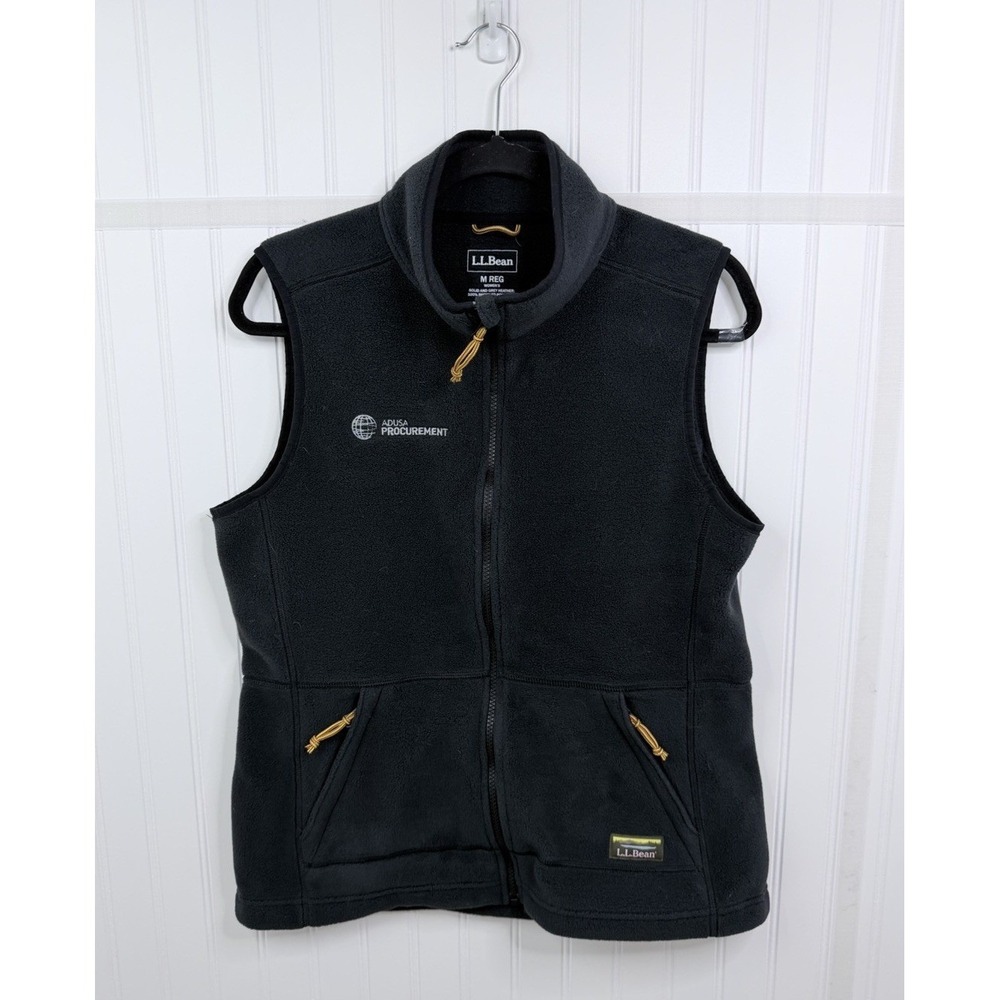 L.L. Bean Hiking Fleece Vest Black Zip Front Recycled Polyester Corporate Medium